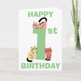 Eerste 1e verjaardag Doodle Katten Aangepast Beric Kaart