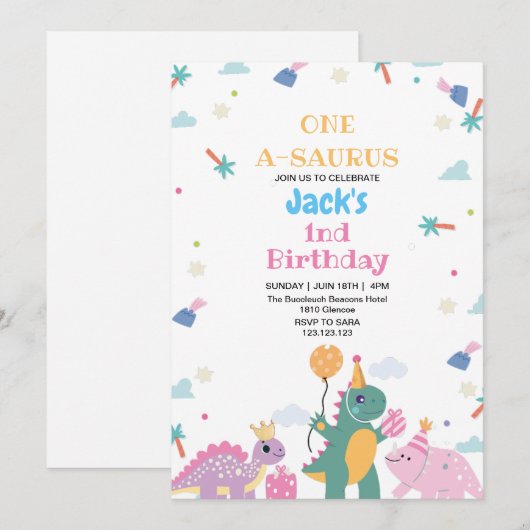 Eerste 1e verjaardag drie Schattigee dinosaurussen Kaart (Voorkant / Achterkant)