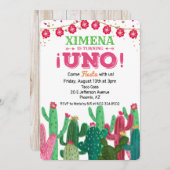 Eerste 1e verjaardag Fiesta Cactus uitnodiging (Voorkant / Achterkant)