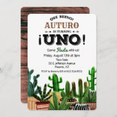 Eerste 1e verjaardag Fiesta Cactus uitnodiging (Voorkant / Achterkant)