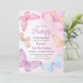 Eerste 1e Verjaardag Girly Kleurrijke Vlinderfeest Kaart (Staand voorkant)