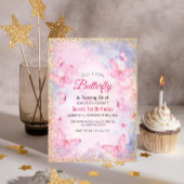 Eerste 1e verjaardag Glitter Pink Butterflies Part Kaart