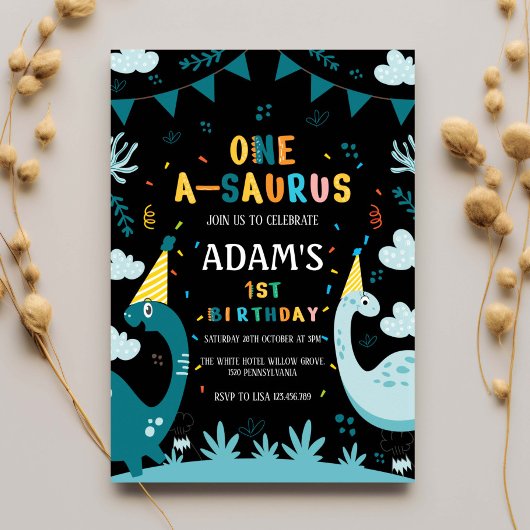 Eerste 1e verjaardag groene dinosaurus kaart