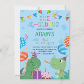 Eerste 1e Verjaardag Groene Dinosaurus & Taart Kaart (Voorkant)