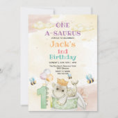 Eerste 1e Verjaardag Groene Dinosaurus Waterverf Kaart (Voorkant)