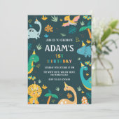 Eerste 1e verjaardag Groene Dinosaurussen Thema Kaart (Staand voorkant)