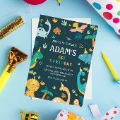 Eerste 1e verjaardag Groene Dinosaurussen Thema Kaart