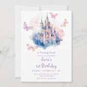 Eerste 1e Verjaardag Kasteel LItlle Vlinderfeest Kaart (Voorkant)