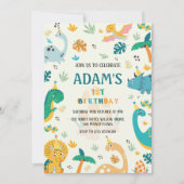 Eerste 1e verjaardag Kleurrijke Dinosaurus thema Kaart (Voorkant)