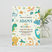 Eerste 1e verjaardag Kleurrijke Dinosaurus thema Kaart (Staand voorkant)