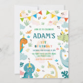 Eerste 1e verjaardag kleurrijke partij dinosaurus kaart (Voorkant)