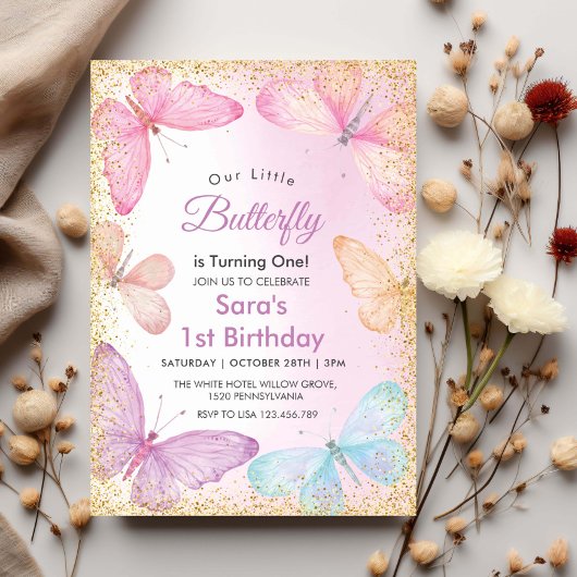 Eerste 1e Verjaardag Meisje Glitter Kleurrijke Vli Kaart