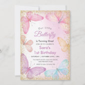 Eerste 1e Verjaardag Meisje Glitter Kleurrijke Vli Kaart (Voorkant)