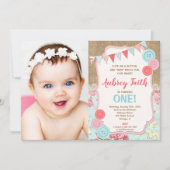 Eerste 1e verjaardag meisje schattig als een knop  kaart (Voorkant)