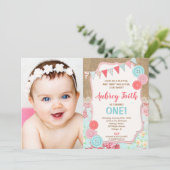 Eerste 1e verjaardag meisje schattig als een knop  kaart (Staand voorkant)