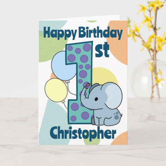 Eerste 1e verjaardag olifant Custom Kaart (Gele Bloem)