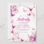 Eerste 1e Verjaardag Paarse Bloemen Vlinders Meisj Kaart (Voorkant)
