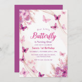 Eerste 1e Verjaardag Paarse Bloemen Vlinders Meisj Kaart (Voorkant / Achterkant)