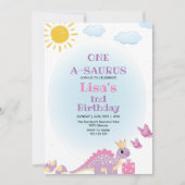 Eerste 1e verjaardag Queen Dinosaur Waterverf Kaart (Voorkant)