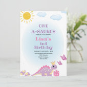 Eerste 1e verjaardag Queen Dinosaur Waterverf Kaart (Staand voorkant)