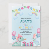 Eerste 1e verjaardag Regenboog & Groene Dinosaurus Kaart (Voorkant)