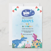 Eerste 1e Verjaardag Roze & Blauwe Dinosaurus Kaart (Voorkant)