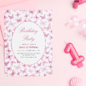 Eerste 1e Verjaardag Roze en paarse Vlinders Kaart