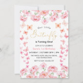 Eerste 1e Verjaardag Roze Vlinder & Bloem Kaart (Voorkant)