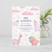 Eerste 1e Verjaardag Roze Waterverf Dinosaurussen Kaart (Staand voorkant)