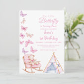 Eerste 1e Verjaardag Schattige Beer LItlle Butterf Kaart (Staand voorkant)