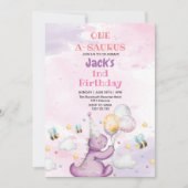 Eerste 1e Verjaardag Schattigee Paarse Dinosaurus  Kaart (Voorkant)