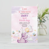 Eerste 1e Verjaardag Schattigee Paarse Dinosaurus  Kaart (Staand voorkant)