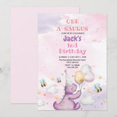 Eerste 1e Verjaardag Schattigee Paarse Dinosaurus  Kaart (Voorkant / Achterkant)