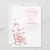 Eerste 1e verjaardag teddy & vlinder kaart (Voorkant)
