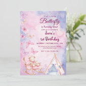 Eerste 1e verjaardag WatercoloBear LItlle Butterfl Kaart (Staand voorkant)