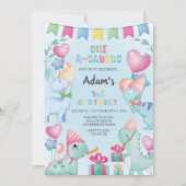 Eerste 1e Verjaardag Waterverf Dinosaurus, Lichtbl Kaart (Voorkant)