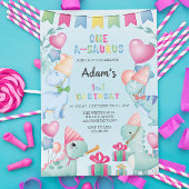 Eerste 1e Verjaardag Waterverf Dinosaurus, Lichtbl Kaart