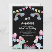 Eerste 1e Verjaardag Waterverf Dinosaurussen Feest Kaart (Voorkant)