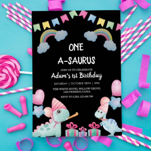 Eerste 1e Verjaardag Waterverf Dinosaurussen Feest Kaart