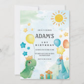 Eerste 1e Verjaardag Waterverf Dinosaurussen Thema Kaart (Voorkant)