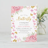 Eerste 1e Verjaardag Waterverf Vlinder & Bloem Kaart (Staand voorkant)