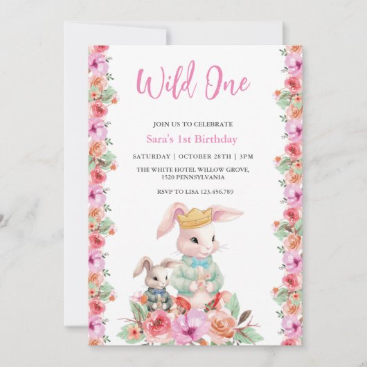 Eerste 1e verjaardag Wild One Bloemenfeest Kaart (Voorkant)