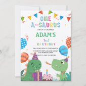 Eerste 1e verjaardagsfeest dinosaurus & taart kaart (Voorkant)
