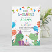 Eerste 1e verjaardagsfeest dinosaurus & taart kaart (Staand voorkant)