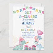 Eerste 1e verjaardagsfeestje Twee Dinosaurus Kaart (Voorkant)