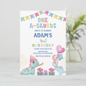 Eerste 1e verjaardagsfeestje Twee Dinosaurus Kaart (Staand voorkant)