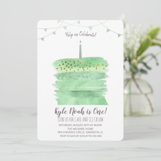 Eerste 1e verjaardagstaart uitnodiging (Staand voorkant)