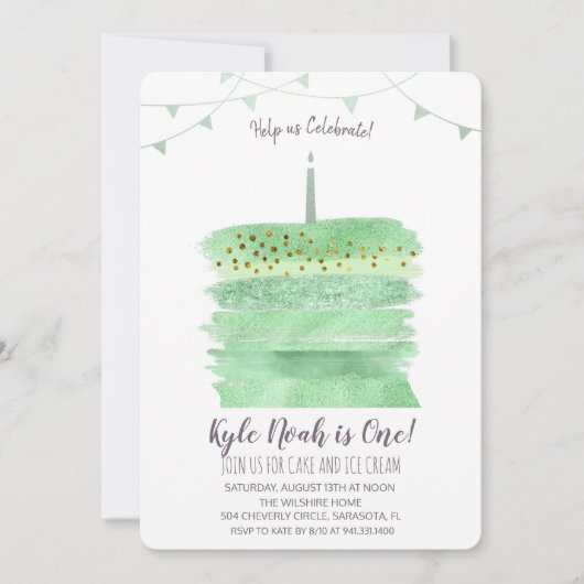 Eerste 1e verjaardagstaart uitnodiging (Voorkant)