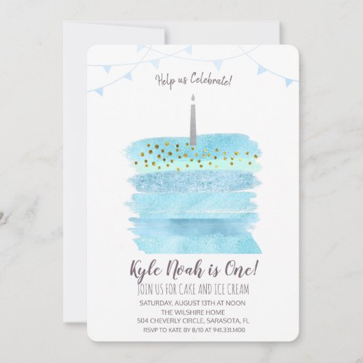 Eerste 1e verjaardagstaart uitnodiging (Voorkant)