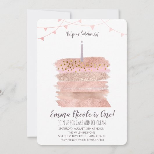 Eerste 1e verjaardagstaart uitnodiging (Voorkant)